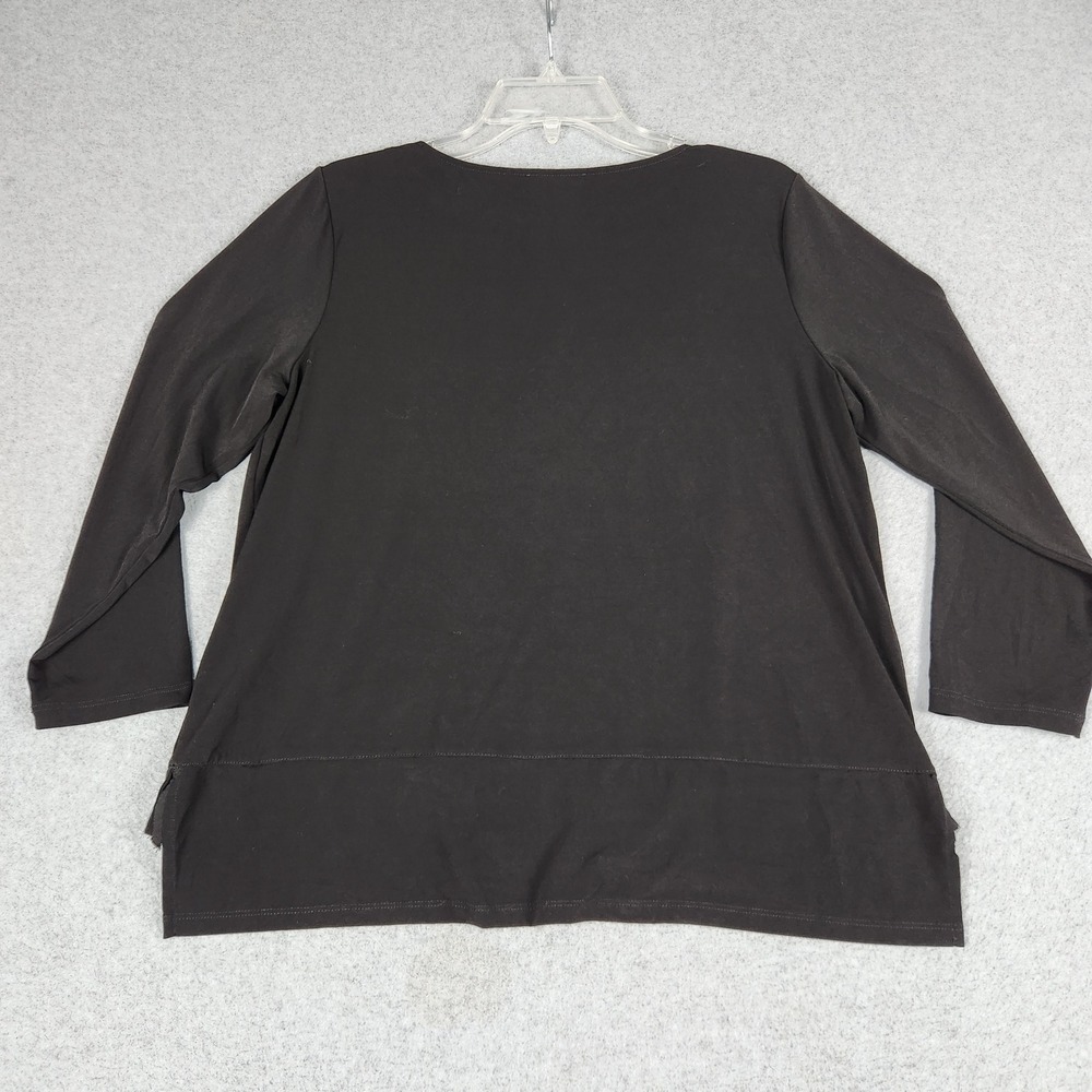 Calvin Klein Blouse Top Womens Medium Black Long Sleeve Round Neck High Low Slit - Picture 3 of 7